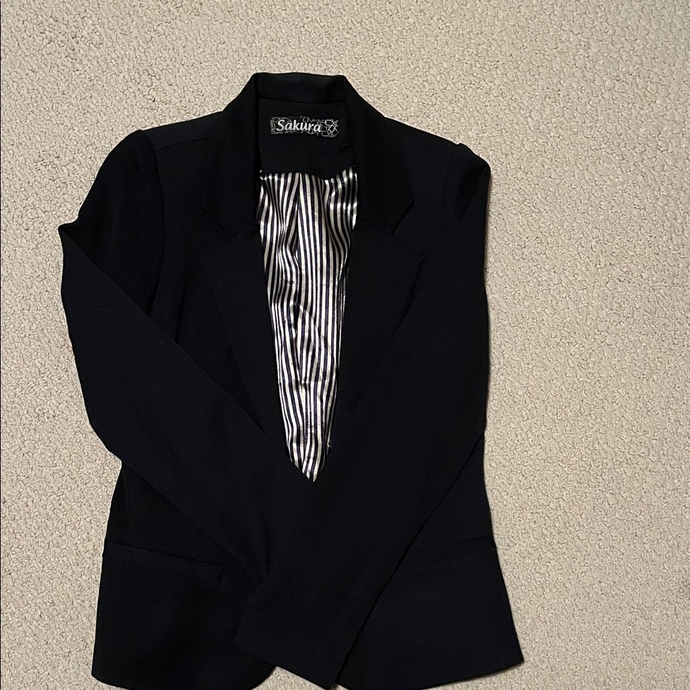 Sakura Classic Navy Blazer with Striped Interior